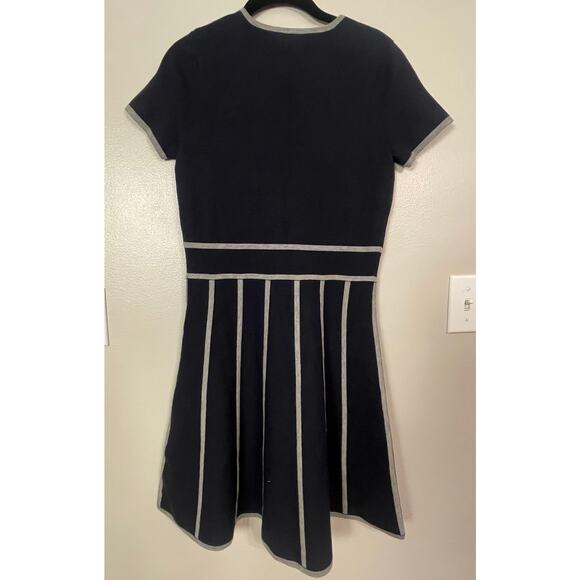 Brooks Brothers Red Fleece Navy Blue & Gray Sweater Dress Pleated Flare S Small - Picture 2 of 11